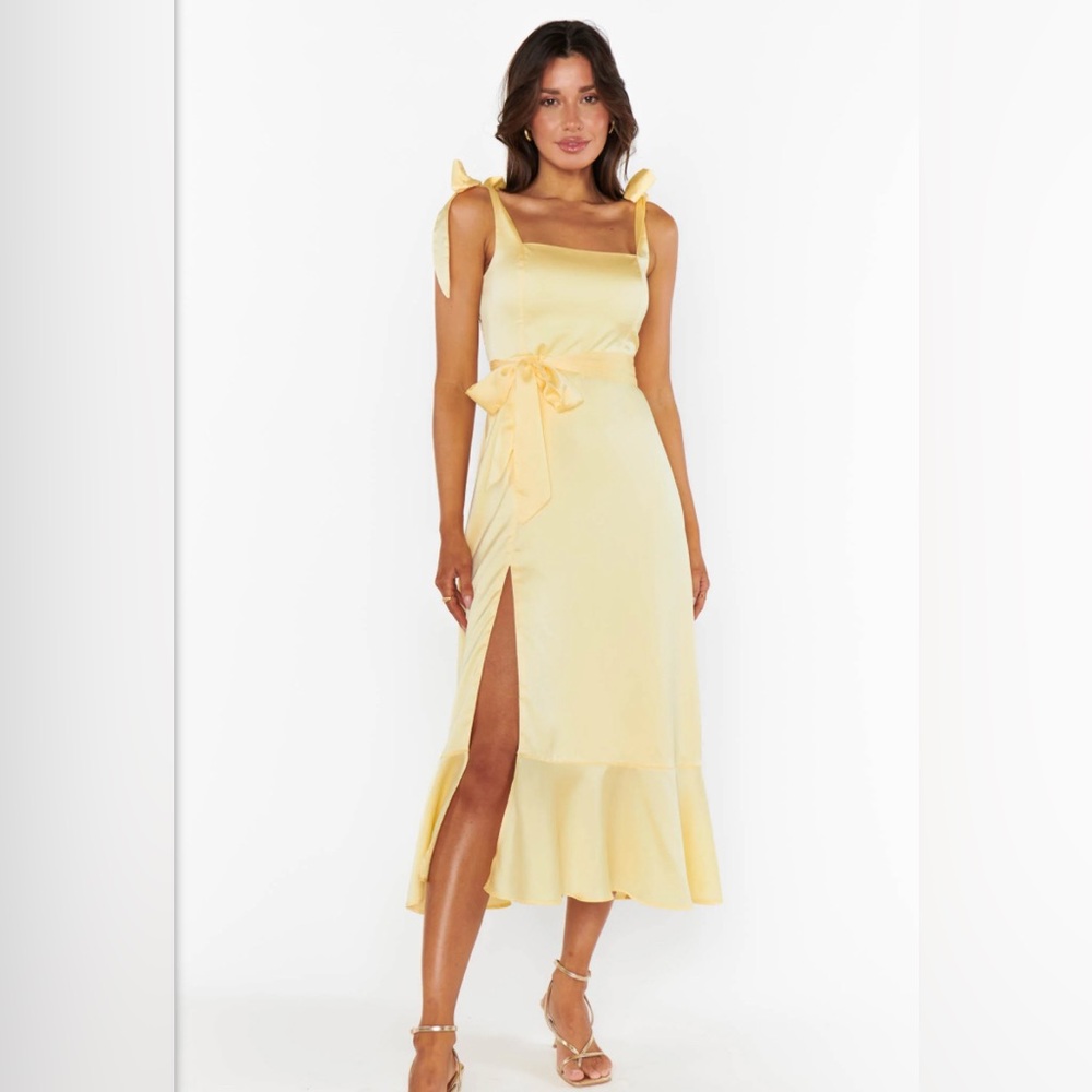 Show Me Your Mumu Garden Midi Dress - Pale Yellow Luxe Satin- Size L